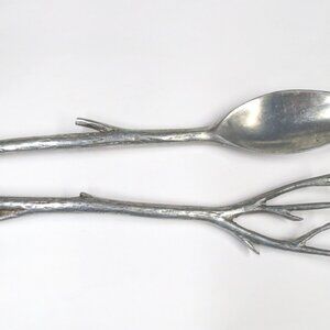 TWIG Tree Branch Salad Servers Spoon & Fork 12” Silvertone